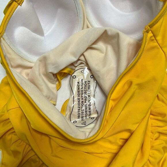 One Piece Swimsuit With Ruffle Mustard Yellow Size Small New - Picture 10 of 13